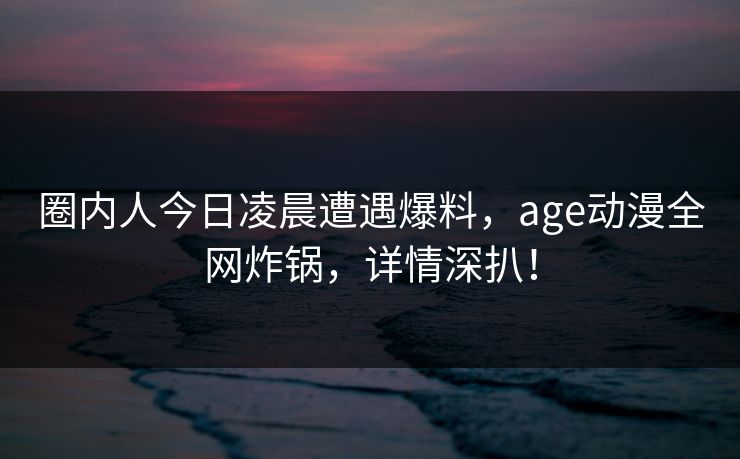 圈内人今日凌晨遭遇爆料,age动漫全网炸锅,详情深扒! 圈内人今日凌晨遭遇爆料,age动漫全网炸锅,详情深扒!