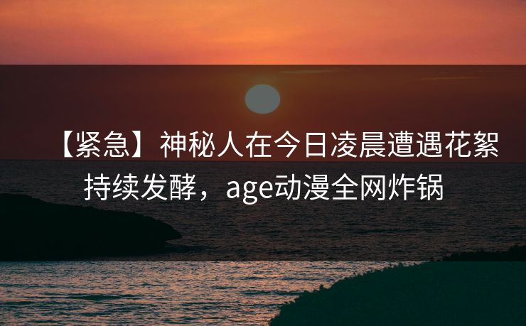 【紧急】神秘人在今日凌晨遭遇花絮持续发酵，age动漫全网炸锅