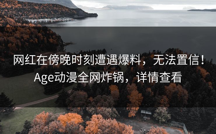 网红在傍晚时刻遭遇爆料，无法置信！Age动漫全网炸锅，详情查看